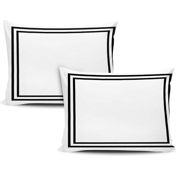 Z Gallerie Omni BLack Border Cotton Standard Pillowcase 21x31 Set of 2 White - Picture 1 of 7